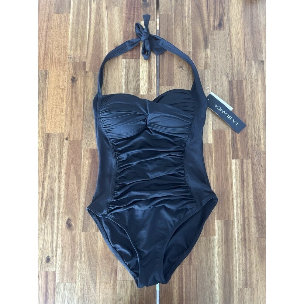 La Blanca One Piece Swimsuit Black Size 4 Halter Minimalist Resort Vacation NWT